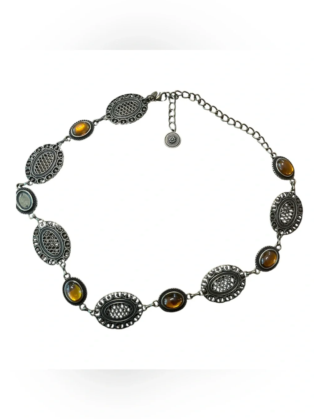 Vintage Nine West Metal Concho Statement Belt with Amber Cabochons